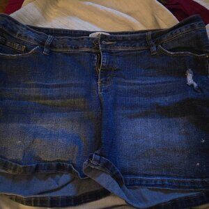 Distressed denim shorts